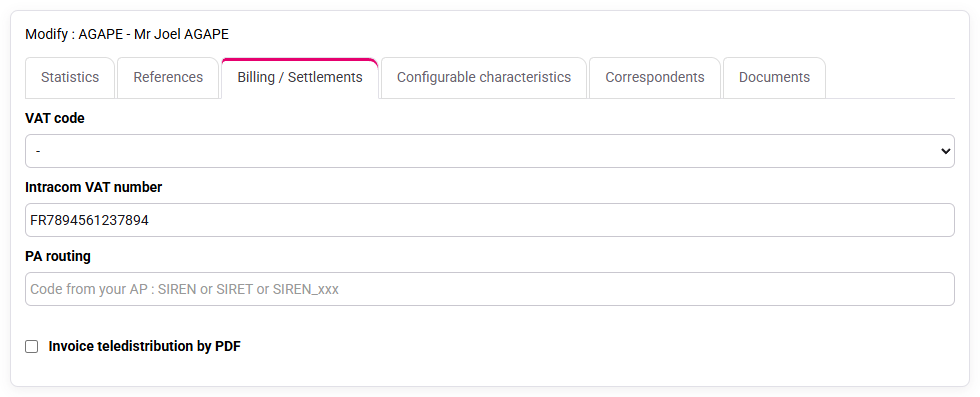 Customer billing fields used by the structured invoice