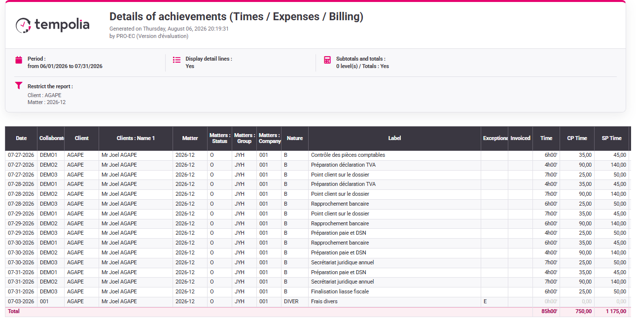 Build the report with an explicit scope, columns and filters.