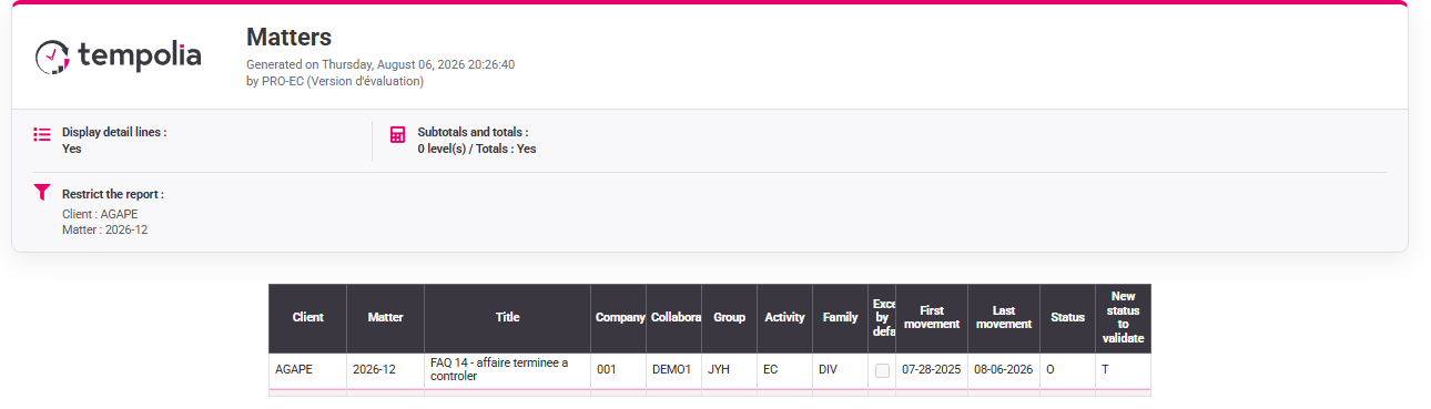 Build the report with an explicit scope, columns and filters.