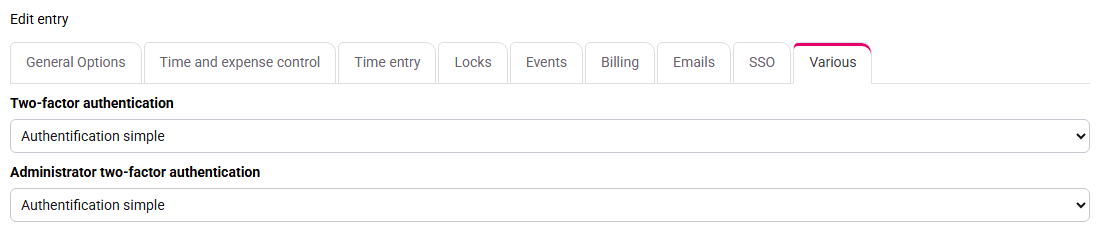 Tempolia screenshot: The two-factor authentication options used to secure logins.